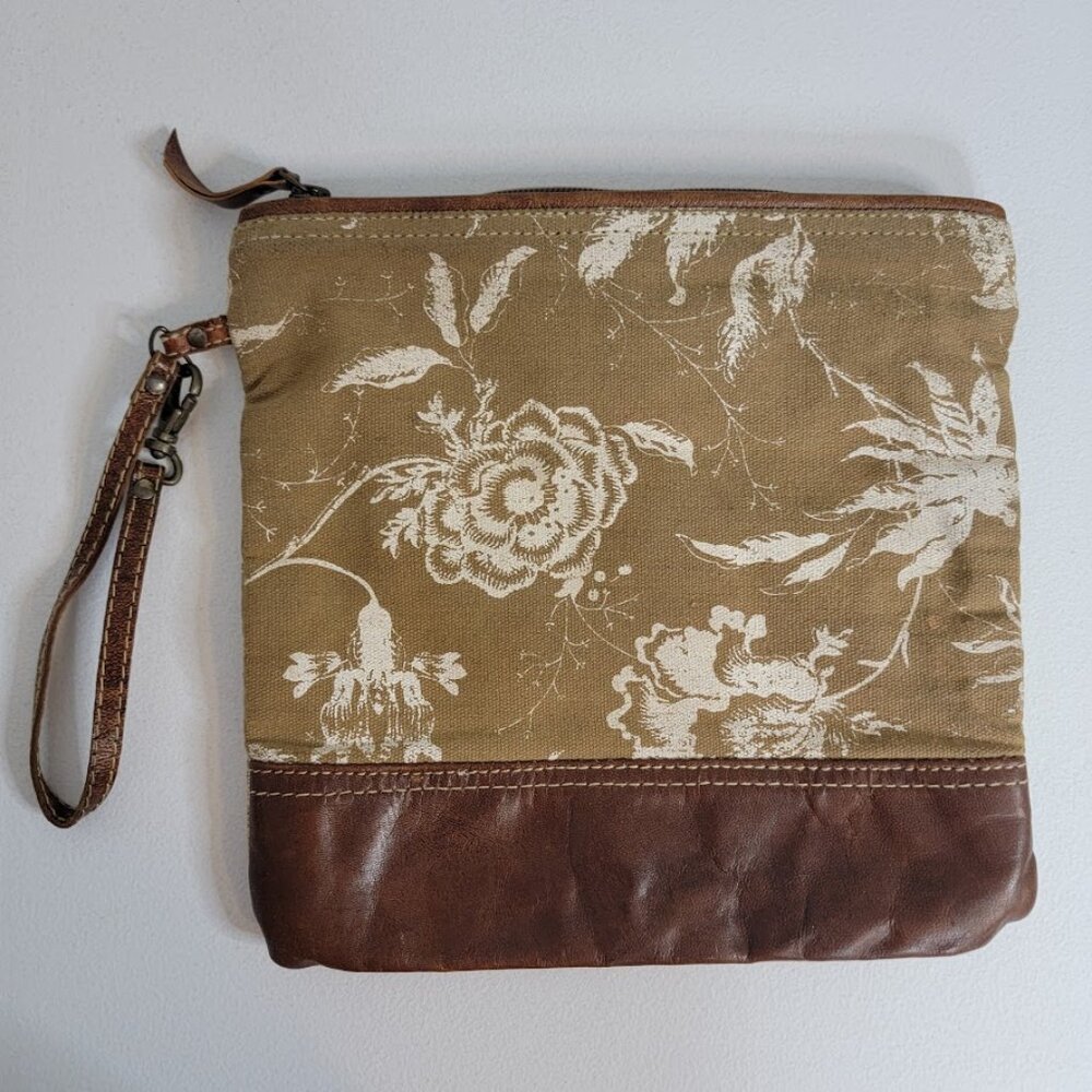 Myra Bag Floral Leather Clutch Pouch Wristlet Bag Neutral Zip Western Cowgirl